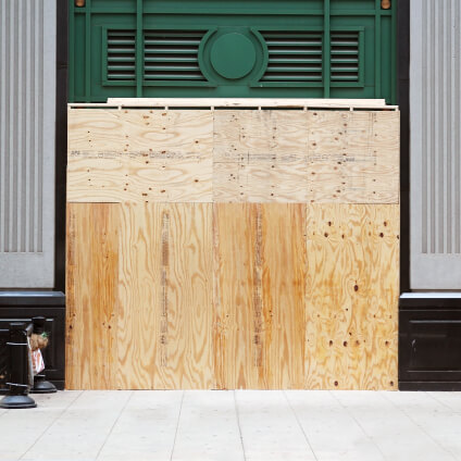 Boarded up storefront